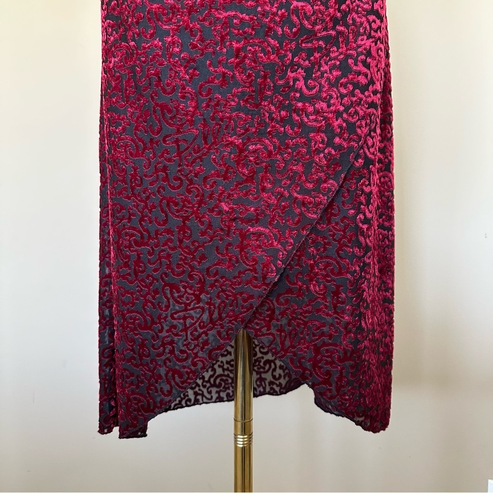 VTG 90s Y2k Velvet Burn Out Strappy Dress Women L Red Black Whimsigoth Bodycon - Picture 3 of 8